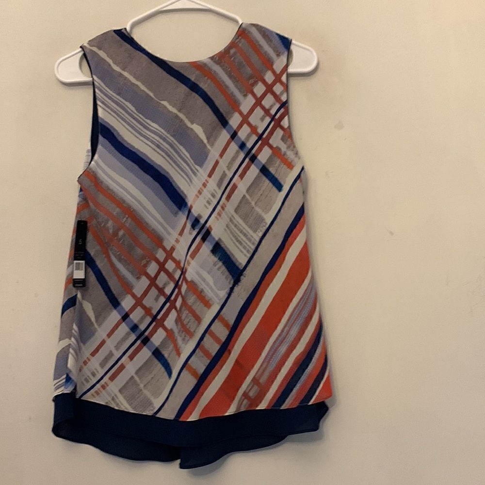 Nic + Zoe gray white sleeveless blouse with navy underlay Size S NWT - Picture 5 of 9